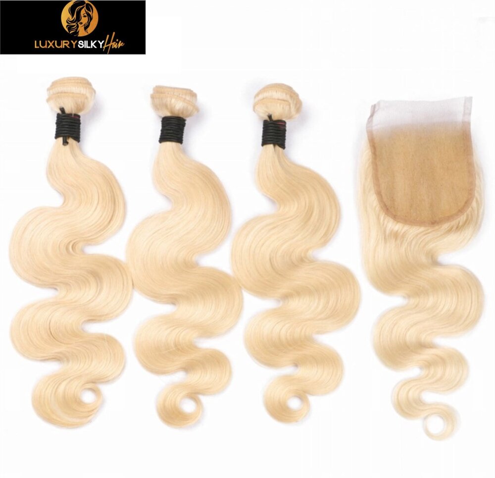 Platinum Blonde | 3 Bundles with A Closure - LuxurySilkyHair