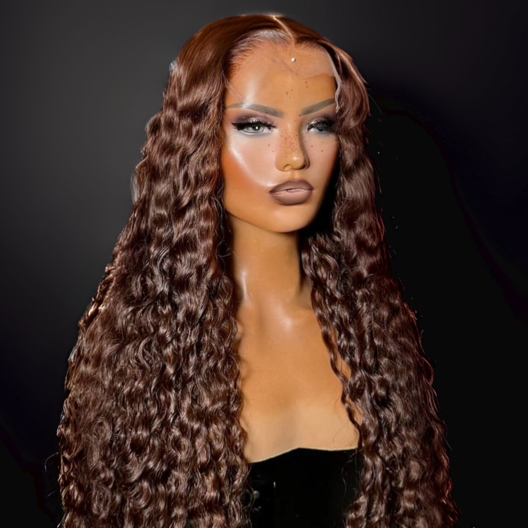 brown #4 deep wave lace frontal wigs human hair brown chocolate wigs